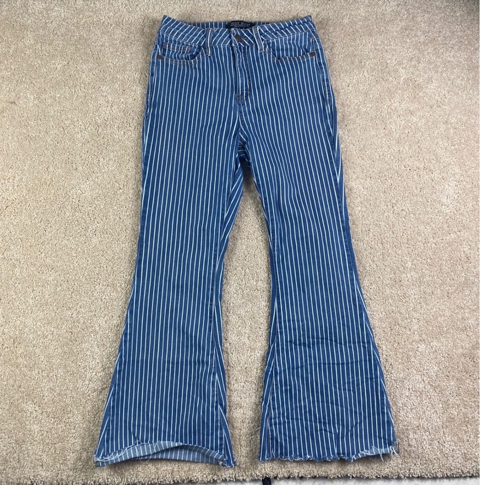 Judy Blue Super Flare Pinstripe Jeans Blue White High Rise JB88230 Size 5/27